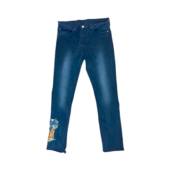 Levis Women's Black Label Custom Embroidery Denim Jeans Button Pocket Size 36/34 - Picture 1 of 5